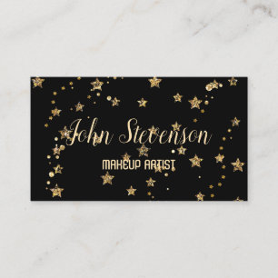 Confetti golden stars glitter shine elegant black business card