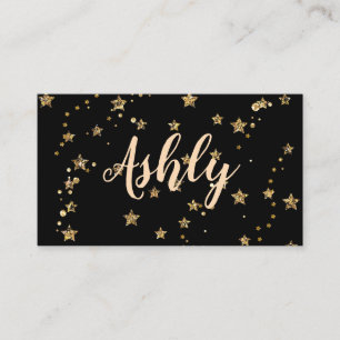 Confetti golden stars glitter shine elegant black business card
