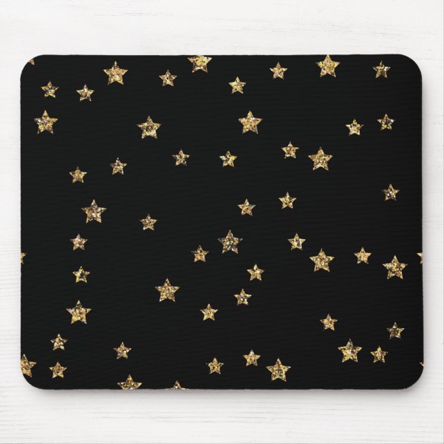 Confetti golden stars glitter shine elegant black mouse mat (Front)