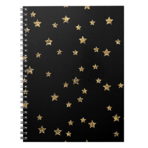 Confetti golden stars glitter shine elegant black notebook