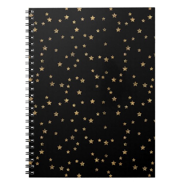 Confetti golden stars glitter shine elegant black  notebook (Front)