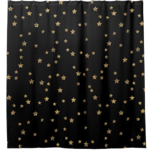 Confetti golden stars glitter shine elegant black shower curtain