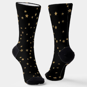 Confetti golden stars glitter shine elegant black socks