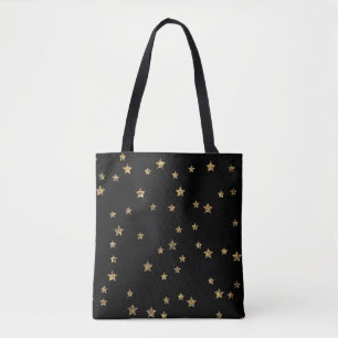 Confetti golden stars glitter shine elegant black tote bag