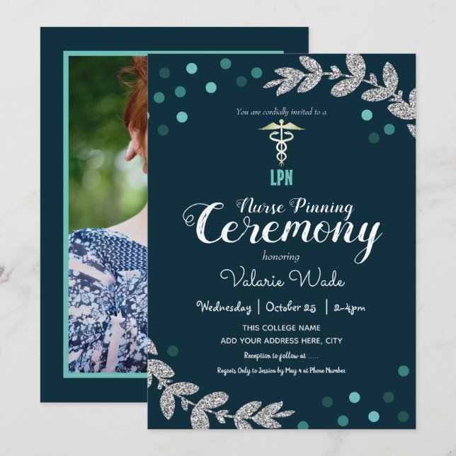 Confetti Graduation LPN Nurse Pinning Ceremony Invitation (Front/Back)