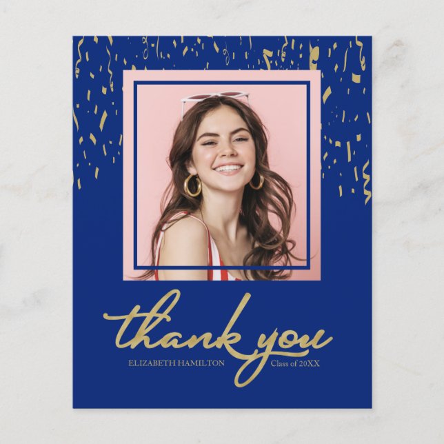 Confetti Graduation Photo Budget Thank You Card (Front)