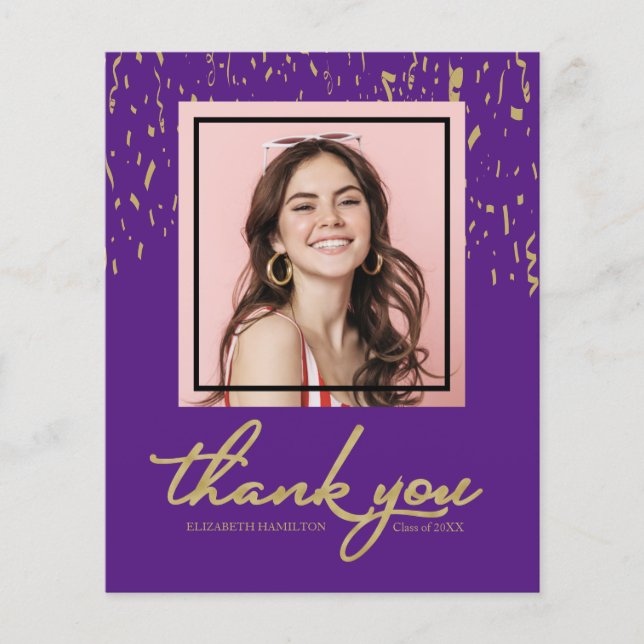 Confetti Graduation Photo Budget Thank You Card (Front)