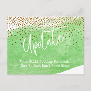 Confetti & Green Brush Postponed Wedding Update Postcard