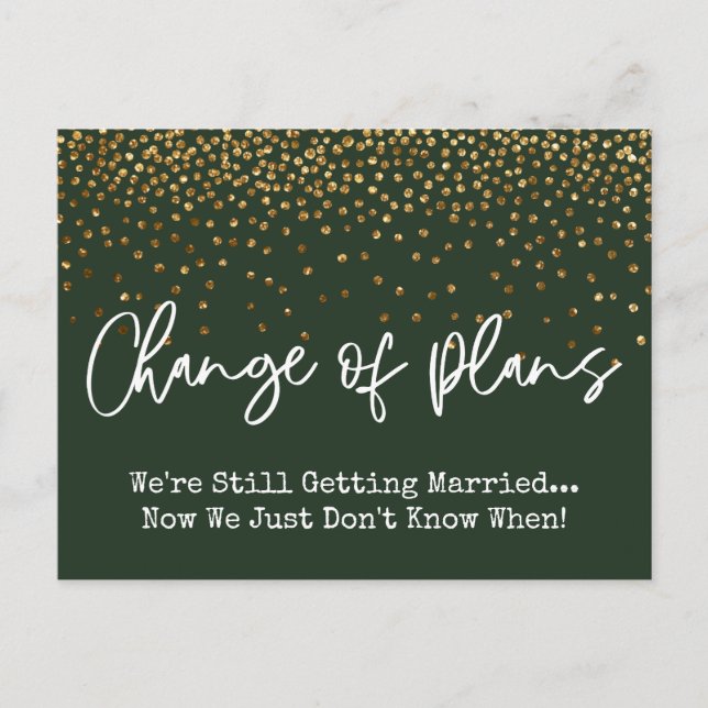 Confetti Green Change of Plans Postponed Wedding Postcard (Front)