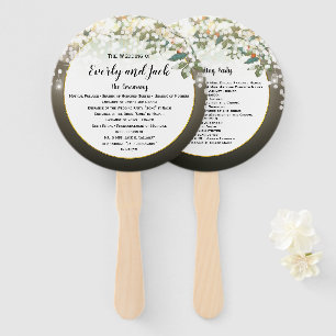 Confetti Green Leaf Tree Wedding Program Hand Fan