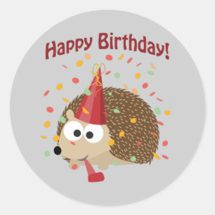Confetti Happy Birthday Hedgehog Classic Round Sticker