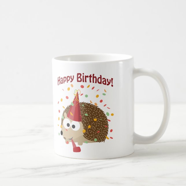 Confetti Happy Birthday Hedgehog Coffee Mug (Right)