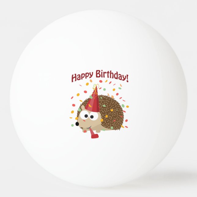 Confetti Happy Birthday Hedgehog Ping Pong Ball (Front)