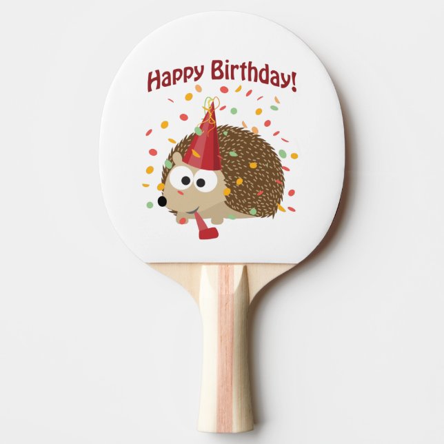 Confetti Happy Birthday Hedgehog Ping Pong Paddle (Front)