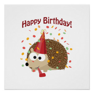 Confetti Happy Birthday Hedgehog Poster
