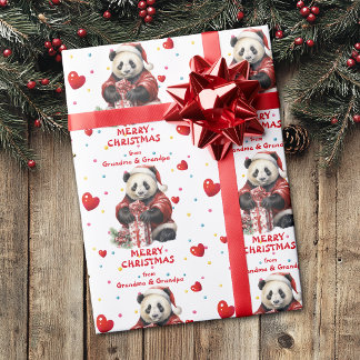 Confetti Heart Panda Bear Grandkids Christmas Wrapping Paper