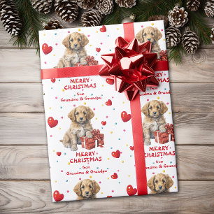 Confetti Heart Puppy Dog Grandkids Christmas Wrapping Paper