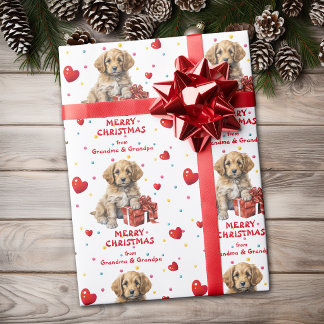 Confetti Heart Puppy Dog Grandkids Christmas Wrapping Paper
