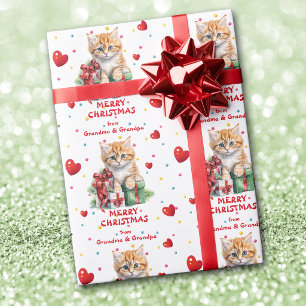 Confetti Heart Yellow Kitten Grandkids Christmas Wrapping Paper