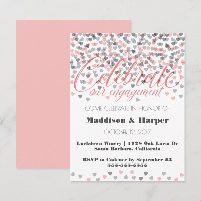 Confetti Hearts Engagement Invitation (Front/Back)