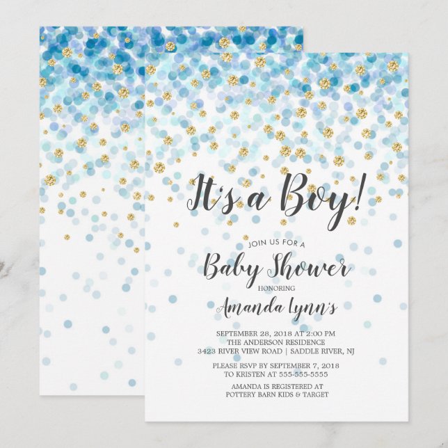 Confetti It's A Boy Baby Shower Invitation (Front/Back)