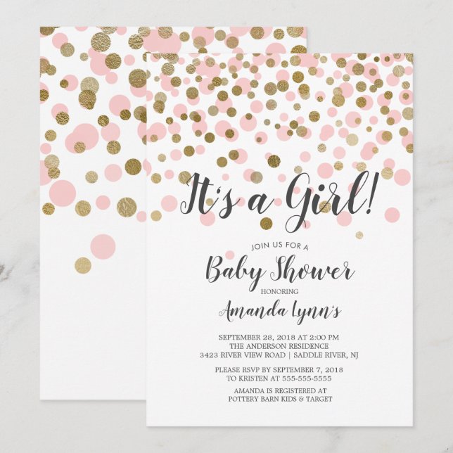 Confetti It's A Girl Baby Shower Invitation (Front/Back)
