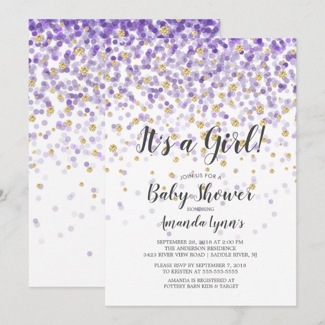 Confetti It's A Girl Baby Shower Invitation (Front/Back)