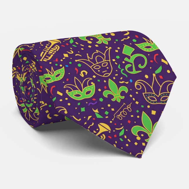Confetti Kings Mardi Gras Tie (Rolled)