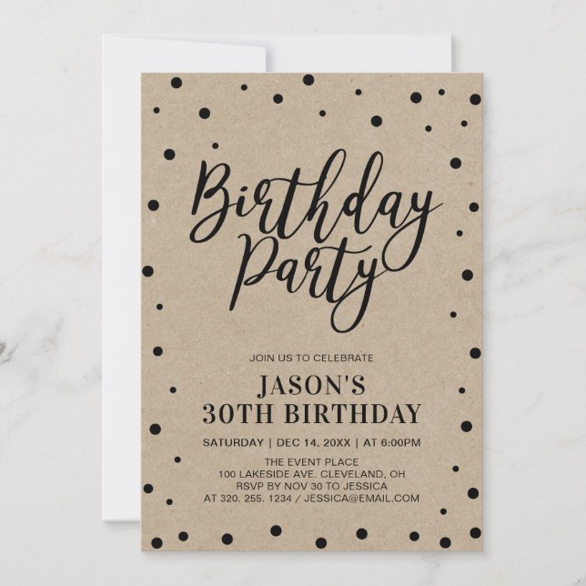 Confetti & Kraft | Modern Adult Birthday Party Invitation (Front)
