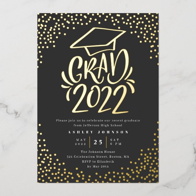 Confetti Lettered Grad 2022 Graduation Party Black (Front)