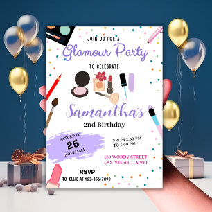 Confetti & Makeup Glamour Party Birthday  Invitation