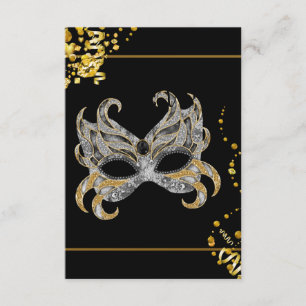 Confetti Mask Black Gold Masquerade Party RSVP Card
