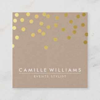 CONFETTI modern cute dot pattern gold foil kraft Square Business Card