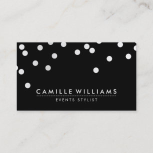 CONFETTI modern cute dot pattern white black Business Card