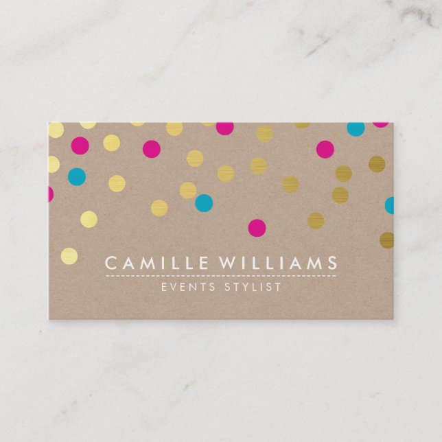 CONFETTI modern cute pattern gold pink blue kraft Business Card (Front)