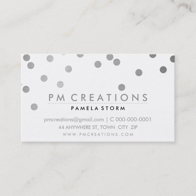 CONFETTI modern cute polka dot pattern silver foil Business Card (Front)