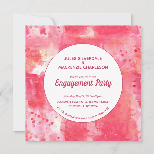 Confetti Modern Pink Watercolor Engagement Invitation (Front)