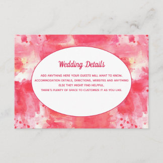 Confetti Modern Pink Watercolor Wedding Details Enclosure Card