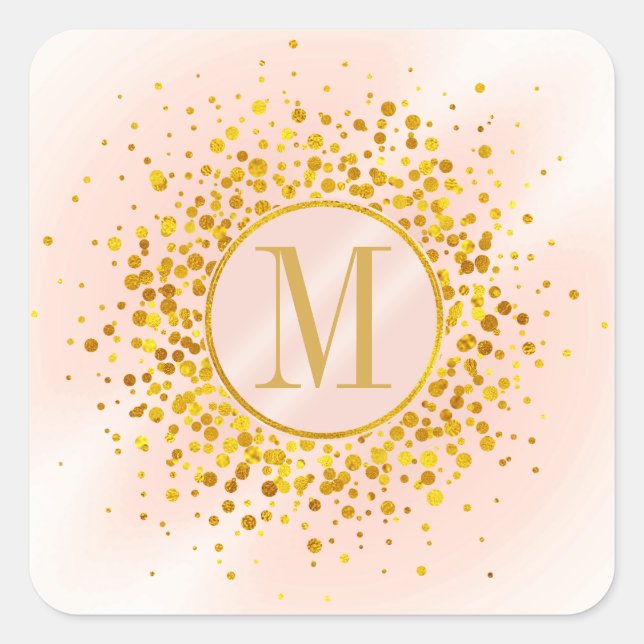 Confetti Monogram Rose Gold Foil ID445 Square Sticker (Front)