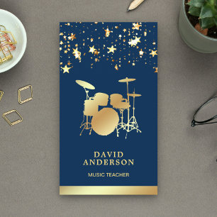 Confetti Music Teacher Gold Drum Kit Drummer Business Card
