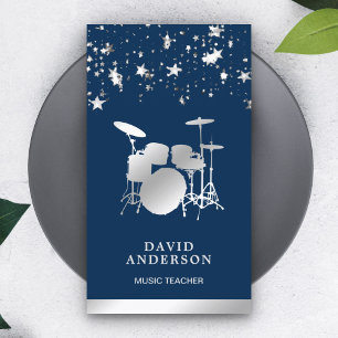 Confetti Music Teacher Silver Drum Kit Drummer Business Card