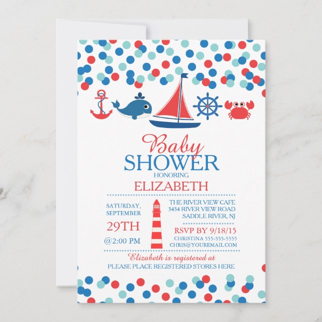 Confetti Nautical Boys Baby Shower Invitation (Front)