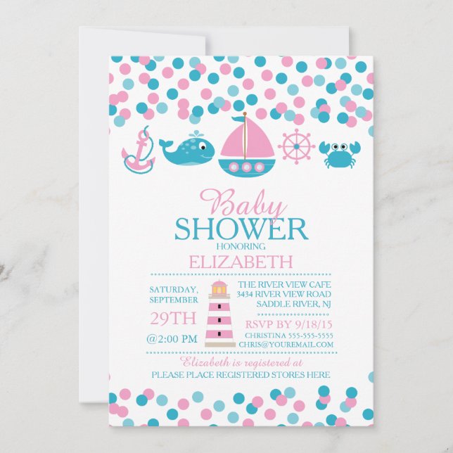 Confetti Nautical Girls Baby Shower Invitation (Front)
