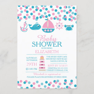 Confetti Nautical Girls Baby Shower Invitation