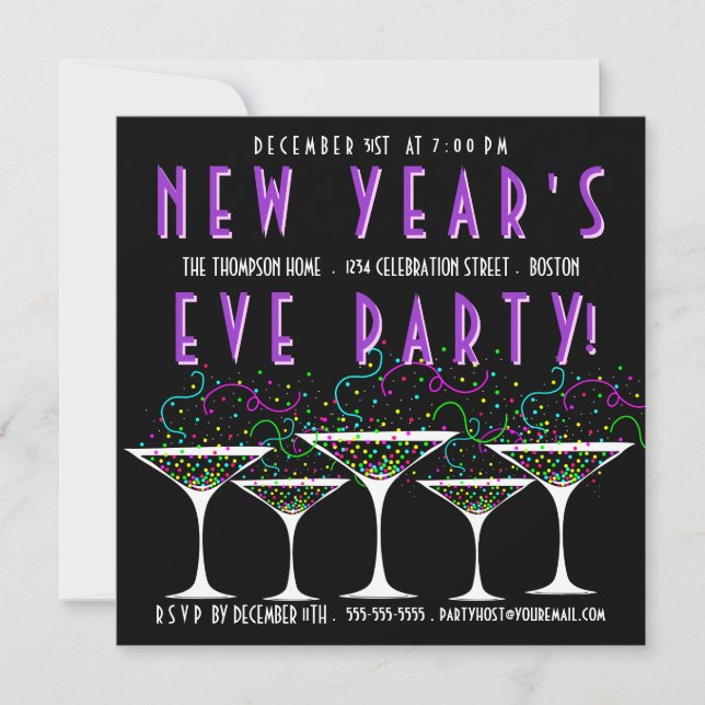Confetti New Year's Eve Party Invitation (Front)