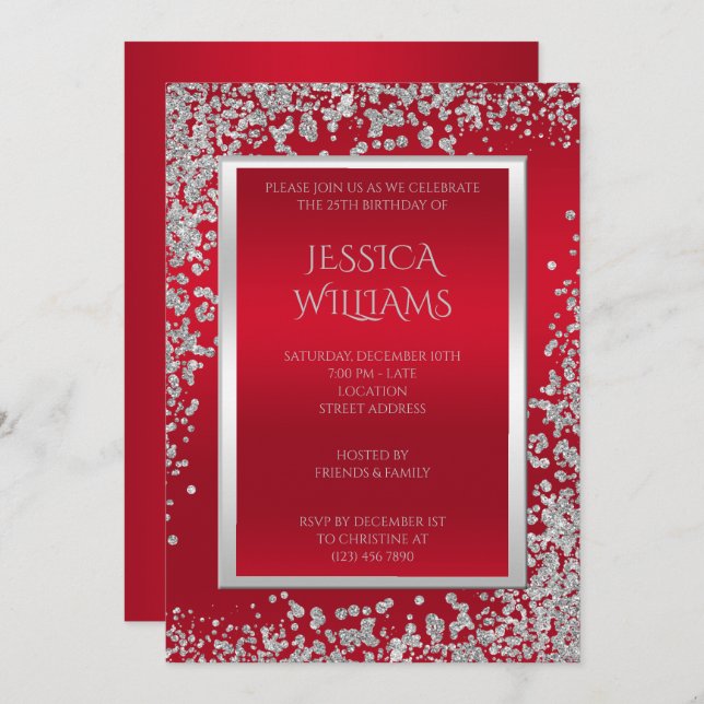 Confetti Of Diamonds & Ruby Red Birthday party Invitation (Front/Back)