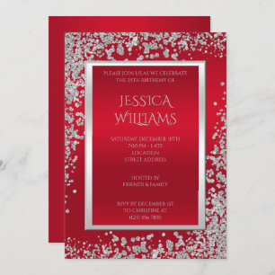 Confetti Of Diamonds & Ruby Red Birthday party Invitation
