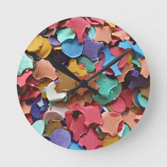 Confetti Party Carnival Colourful Paper Funny Round Clock (Front)