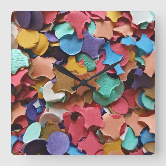 Confetti Party Carnival Colourful Paper Funny Square Wall Clock (Front)