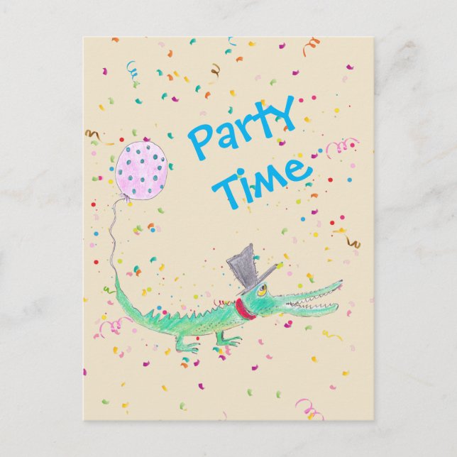 Confetti Party crocodile green beige Postcard (Front)